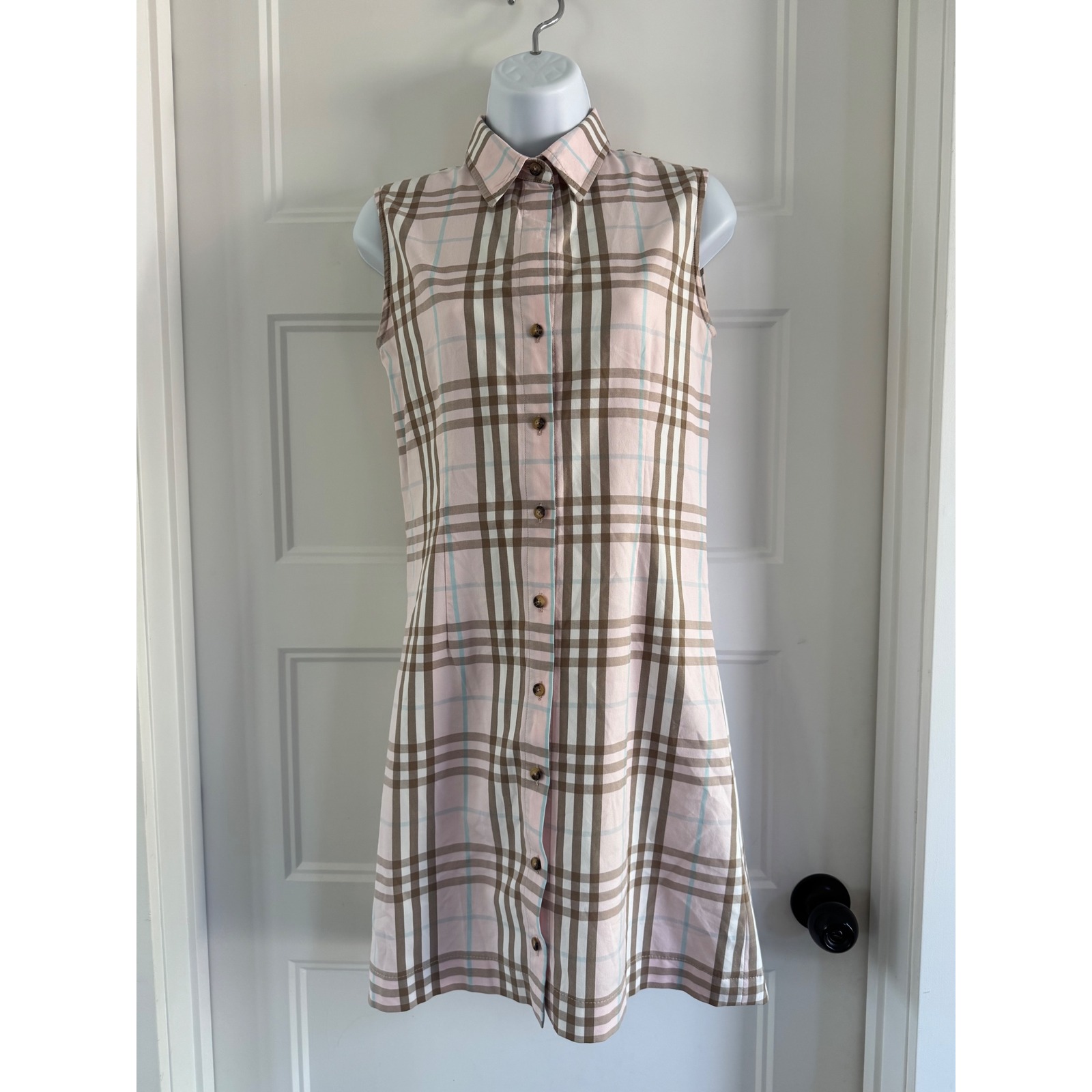 Burberry London Pink Nova Check Sleeveless Shirt Dress Italy Size 6 Us 8 Uk